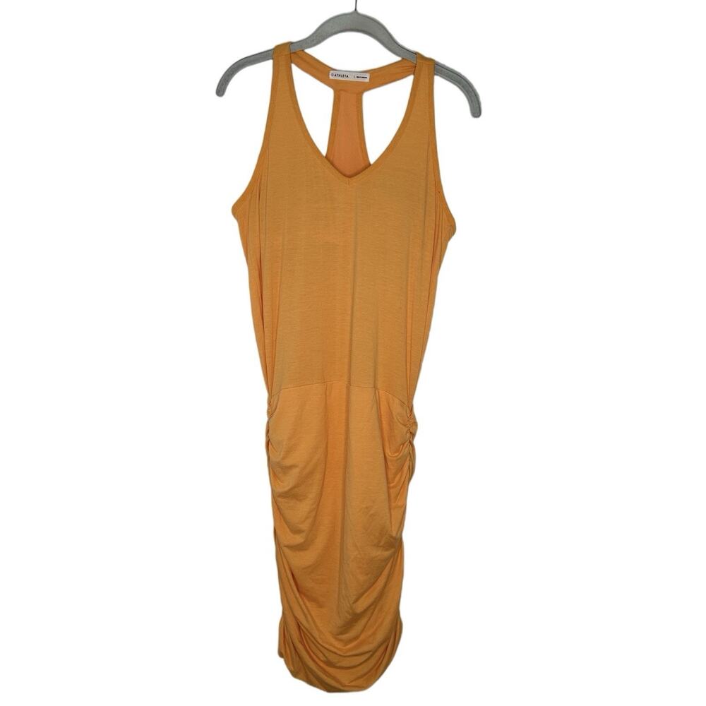 Athleta Scrunch Sides Bright Orange Built in Bra Women's Dress Size Small